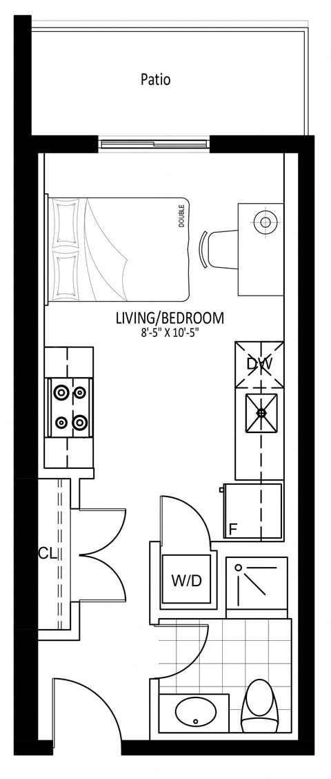 Floor plan for studio, 1 bath, 290 sqft